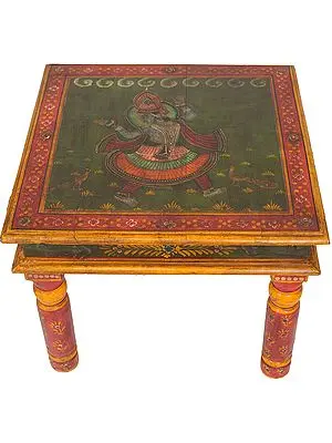 Handcrafted Low Table with the Figure of Lord Krishna Atop