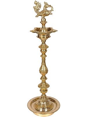 25" Five-Wick Peacock Lamp with Stand In Brass | Handmade | Made In India