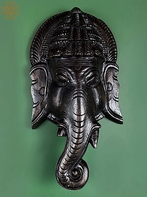 18" Wooden Ganesha Mask Wall Hanging | Handmade