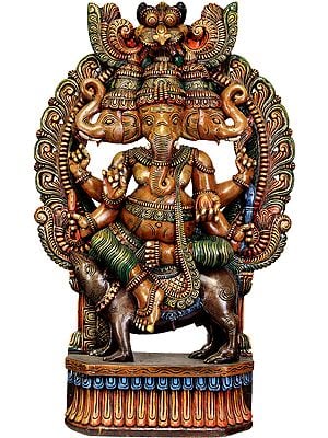 Large Size Tri-Mukha Ganesha Seated on Rat