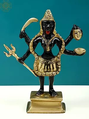 6" Small Chaturbhuja Maa Kali Brass Statue