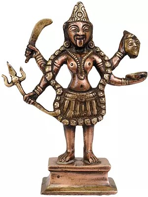 6" Small Chaturbhuja Maa Kali Brass Statue