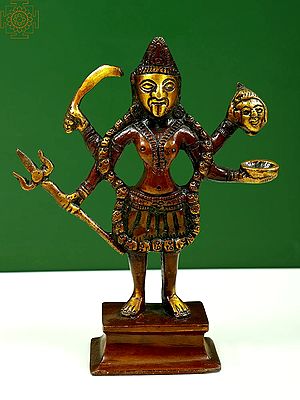 6" Small Chaturbhuja Maa Kali Brass Statue