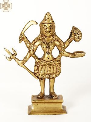 6" Small Chaturbhuja Maa Kali Brass Statue