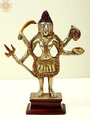 6" Small Chaturbhuja Maa Kali Brass Statue