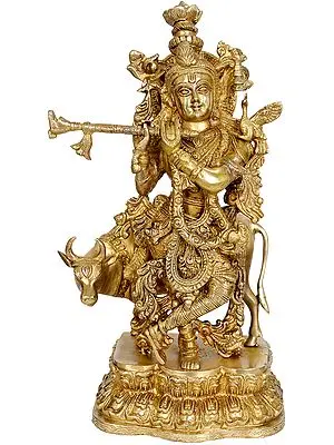 17" Bhagawan Shri Krishna In Brass | Handmade | Made In India