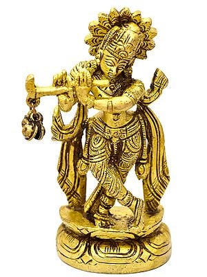 4" Bhagawan Shri Krishna Sculpture in Brass | Handmade | Made in India