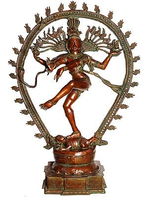 57" Large Size Nataraja (In Brown and Green Hues) In Brass | Handmade | Made In India