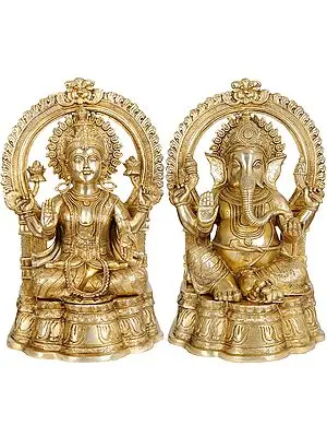 19" Large Size Lakshmi Ji Ganesha Ji In Brass | Handmade | Made In India
