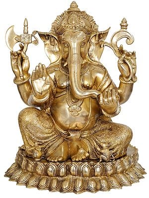 22" Kamalasana Ganesha In Brass | Handmade | Made In India