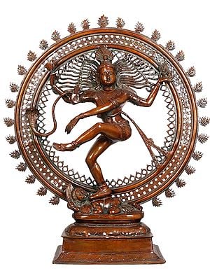 33" Large Size Nataraja in Brown Hue In Brass | Handmade | Made In India