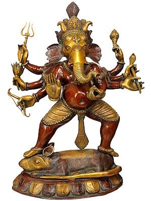 27" Ganesha the Spiritual Warrior In Brass | Handmade | Made In India