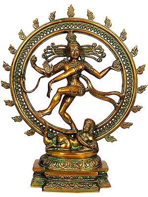 18" Lord Shiva as Nataraja (In Golden and Green Hues) In Brass | Handmade | Made In India