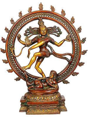 18" Nataraja (In Brown and Golden Hues) Brass Statue | Handmade | Made in India
