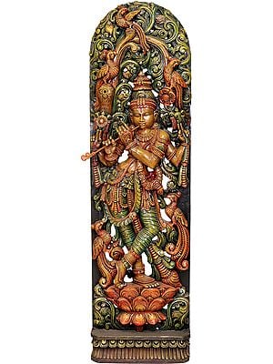 Fluting Krishna with Floral Aureole