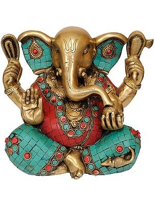 10" Brass Lord Ganesha Statue with Trident Mark on Forehead | Handmade | Made in India