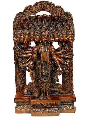 14" Lord Vishnu in His Cosmic Incarnation In Brass | Handmade | Made In India