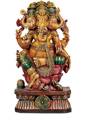 Tri-Mukha Ganesha Seated on Lotus