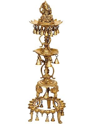 36" Bhagawan Ganesha Lamp with Bells in Brass | Handmade | Made in India