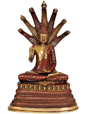 15" Buddha Under Serpent Muchalinda In Brass | Handmade | Made In India