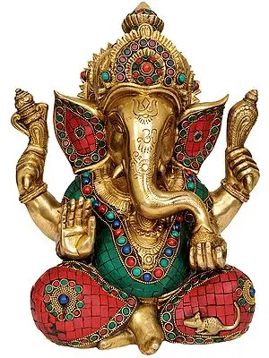 12" Inlay Ganesha In Brass | Handmade | Made In India