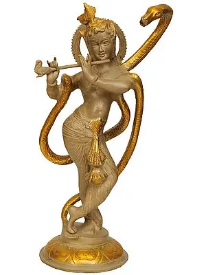 15" Sri Krishna and Kaliya In Brass | Handmade | Made In India