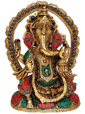 9" Inlay Ganesha In Brass | Handmade | Made In India