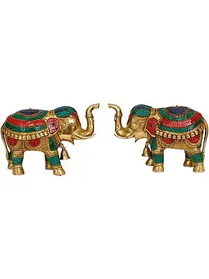 Inlay Elephants Pair