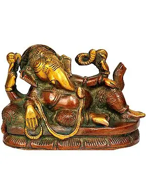 5" Reclining Ganesha In Brass | Handmade | Made In India