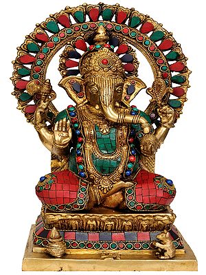 17" Lord Ganesha on Throne In Brass | Handmade | Made In India