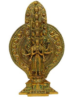 15" Tibetan Buddhist Deity Eleven Headed Thousand Armed Avalokiteshvara In Brass | Handmade | Made In India