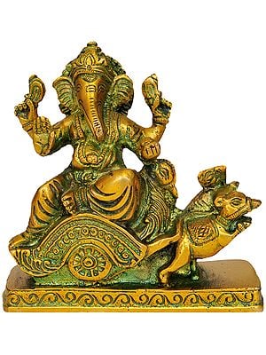 4" Lord Ganesha Riding on Mouse Chariot In Brass | Handmade | Made In India