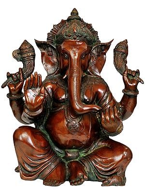 18" Four Armed Ganesha In Brass | Handmade | Made In India