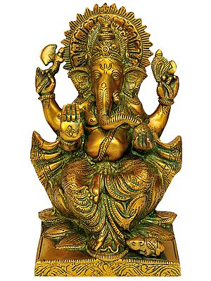 8" Bhagawan Ganesha Idol with Axe and Noose | Handmade Brass Statues | Made in India