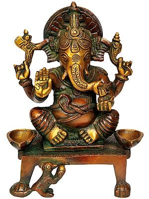 8" Lord Ganesha Diya in Brass | Handmade | Made in India