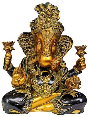 17" Turban Ganesha In Brass | Handmade | Made In India