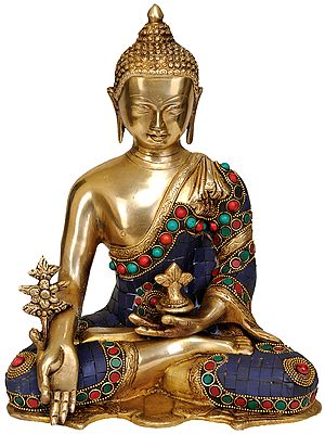 10" Tibetan Buddhist Deity Lapis Buddha of Healing In Brass | Handmade | Made In India