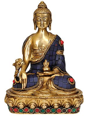 7" Tibetan Buddhist God Lapis Buddha of Healing In Brass | Handmade | Made In India