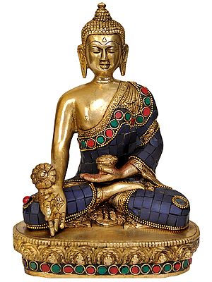 8" Tibetan Buddhist God Medicine Buddha In Brass | Handmade | Made In India