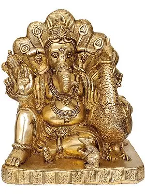 13" Mayur Ganesha (Ganapati with Peacock) In Brass | Handmade | Made In India