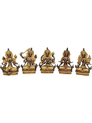 5" Tibetan Buddhist Deities-Green Tara, Manjushri, Chenrezig, Vajradhara and White Tara (Set of 5 Sculptures) In Brass | Handmade | Made In India
