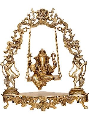 18" Lord Ganesha Idol on A Swing | Handmade Brass Statue | Made in India