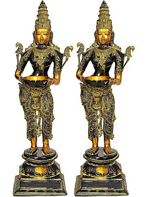 31" Large Size Deeplakshmi Pair In Brass | Handmade | Made In India