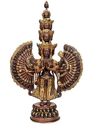 14" Tibetan Buddhist Deity Thousand Armed Avalokiteshvara In Brass | Handmade | Made In India