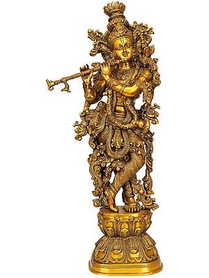29" Lord Krishna Playing Flute In Brass | Handmade | Made In India