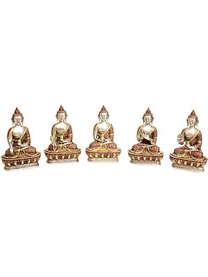 7" Tibetan Buddhist Deities Set of Five Buddhas In Brass | Handmade | Made In India