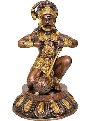 9" Hanuman Ji Tearing His Chest To Reveal Rama and Sita In Brass | Handmade