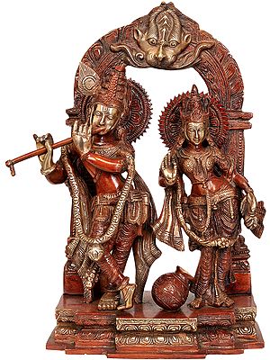 14" Lord Krishna and Radha In Brass | Handmade | Made In India