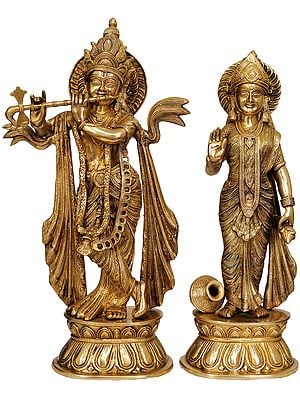 20" Lord Krishna and Radha In Brass | Handmade | Made In India