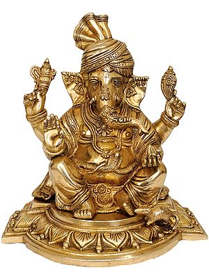 12" Turbaned Ganesha In Brass | Handmade | Made In India